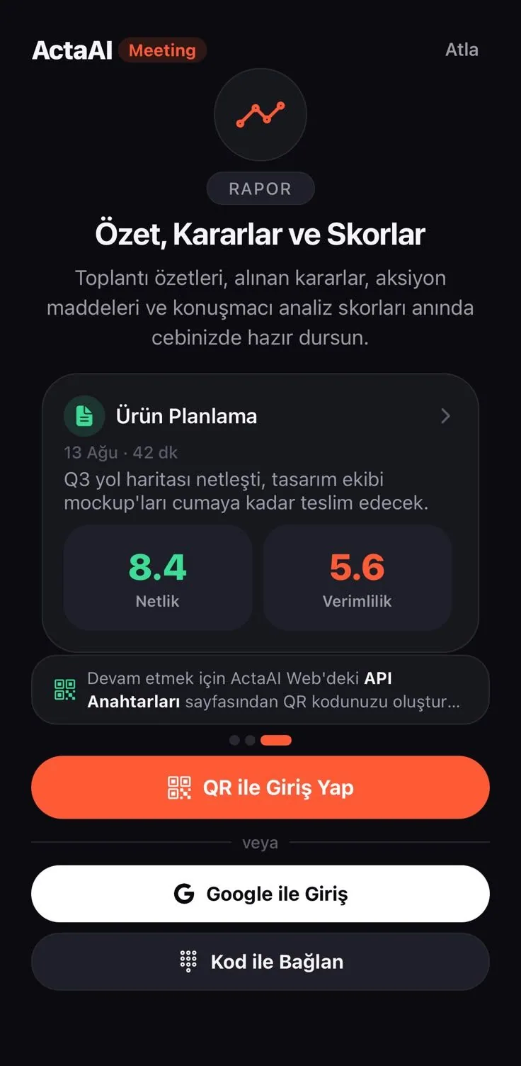 QR, Google veya kodla giriş