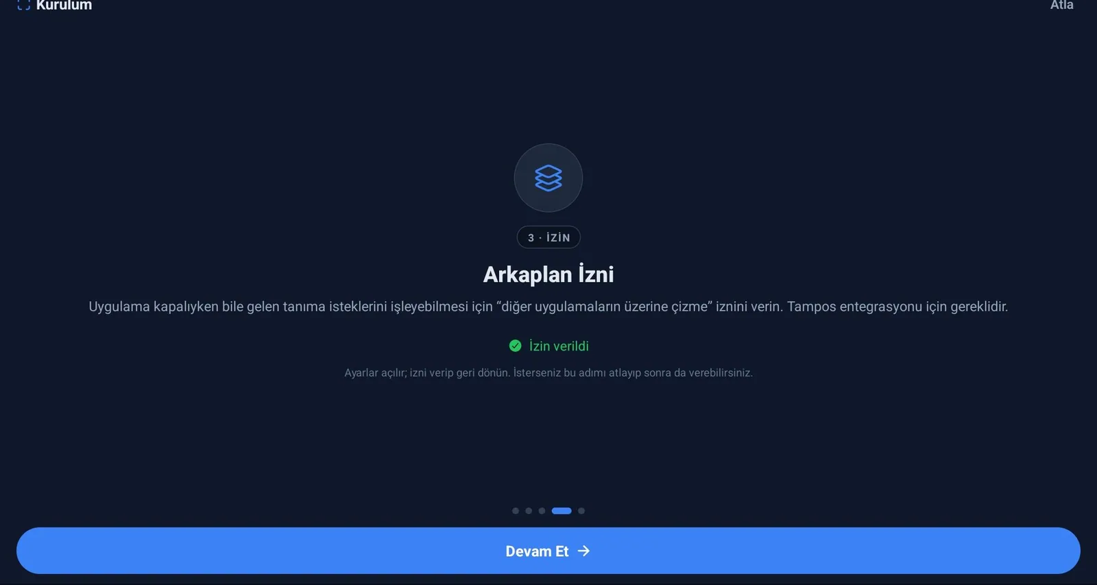 Arka plan izni (Tampos entegrasyonu)