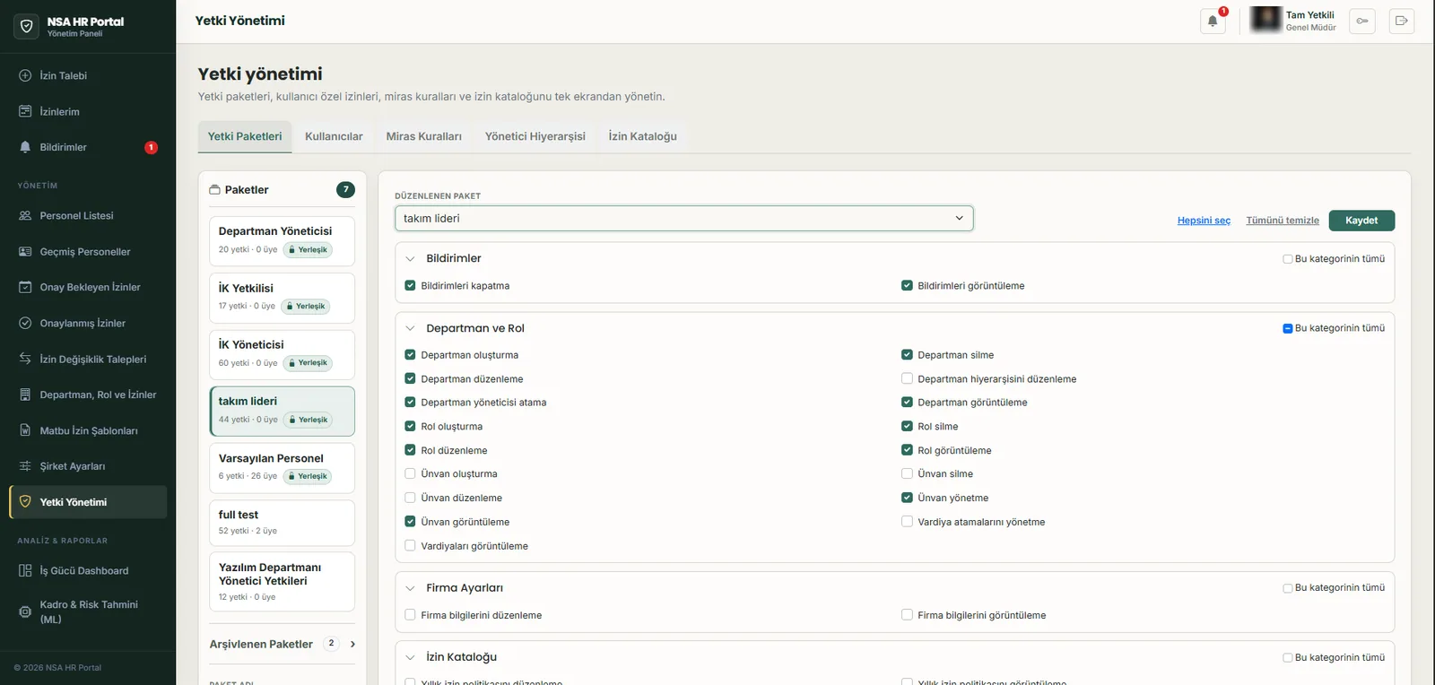 Permission packages, user permissions and RBAC management