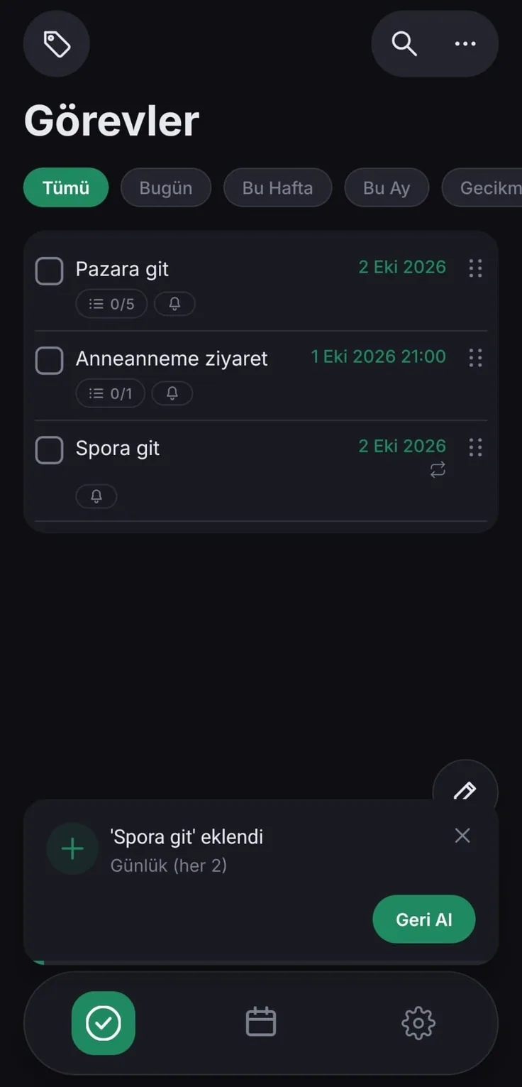 Görev listesi ve geri al